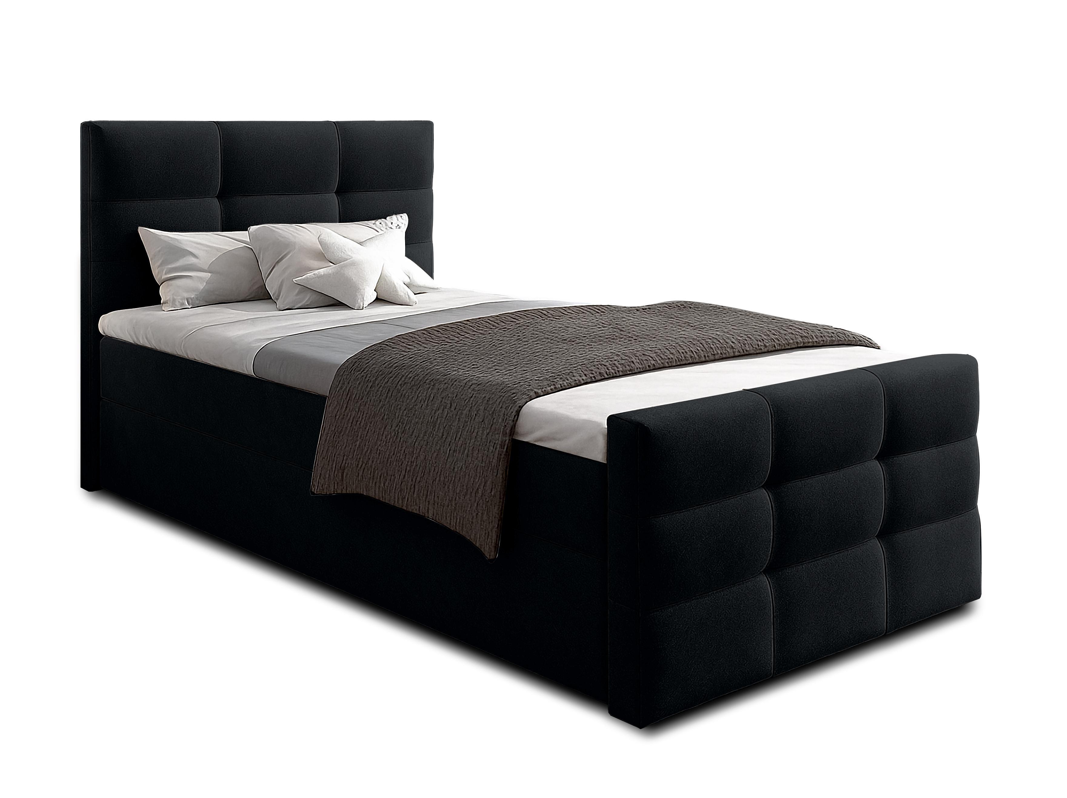 BOXBETT ARGENTARO 80x200 cm mit Bettkasten und Matratze - Schwarz + TOPPER - Schwarz, Holz/Holzwerkstoff (80/200cm) - AX Living