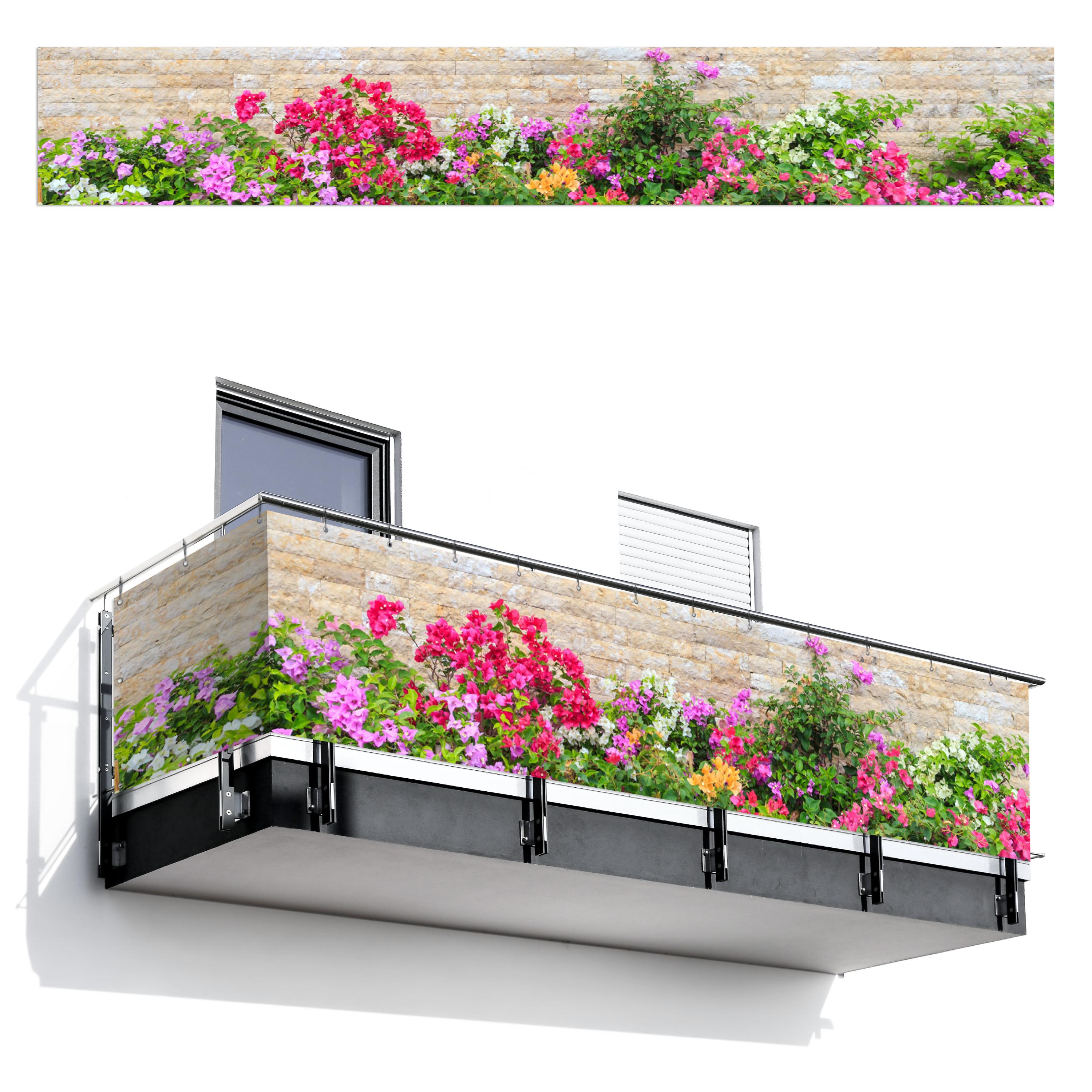 BALKON-SICHTSCHUTZ Blumen - Pflanzen - Blätter - Steine Balkon Deko 500x75 cm - Pink, Kunststoff (500/75cm) - MuchoWow