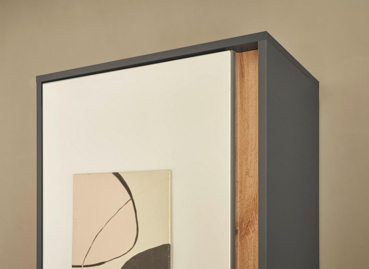 GARDEROBENSCHRANK grau matt, Eiche Wotan 60 cm, Flurschrank mit Spiegel - Eiche Wotan/Silberfarben, Glas/Holzwerkstoff (60/200/40cm) - Furn.Design