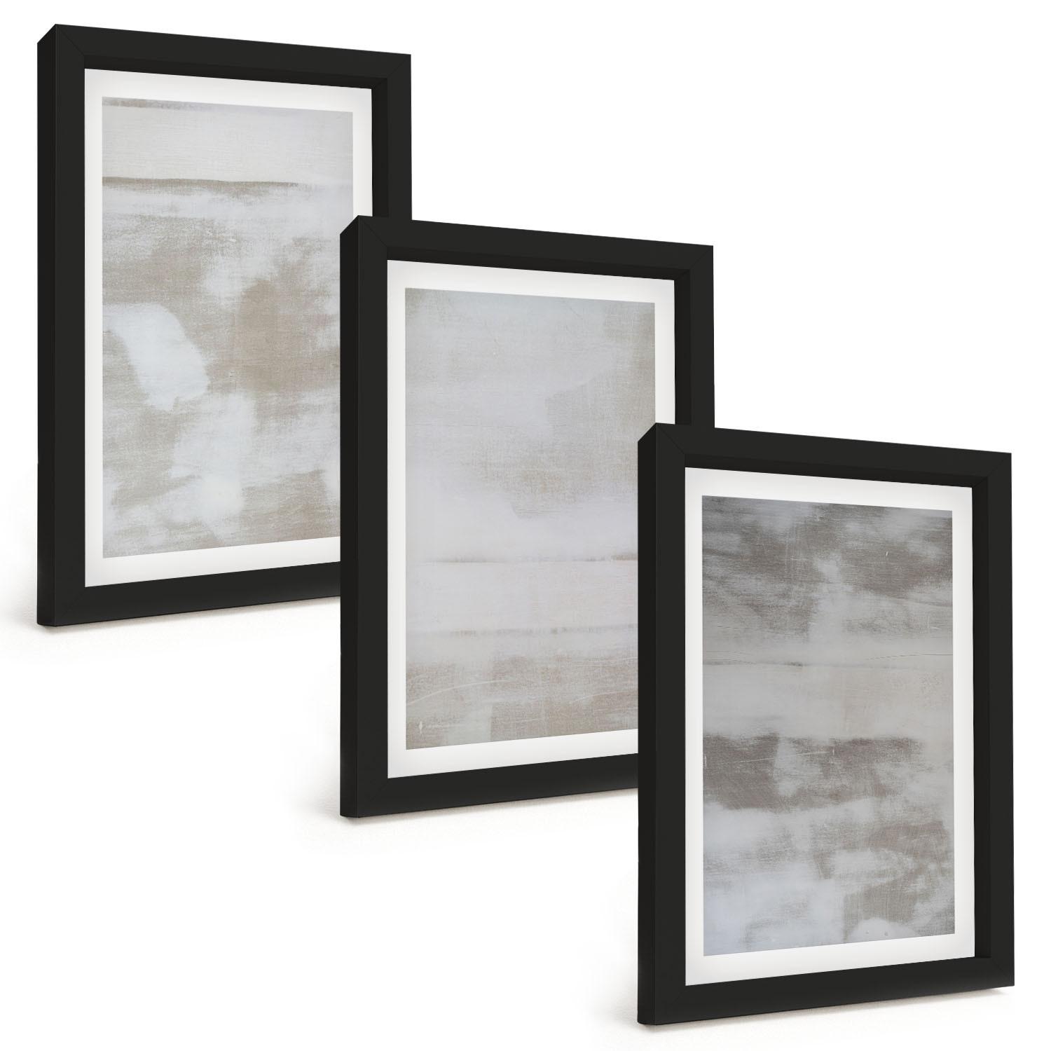 BILDER SET 3er Set - 20x30 cm Schwarzer Rahmen - Moderne, Used-Look-Texturen - Schwarz, Kunststoff (20/30cm) - TULUP