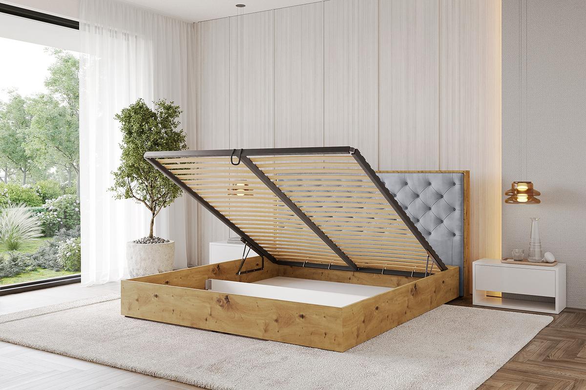 POLSTERBETT mit Bettkasten und Lattenrost, Bett mit Matratze H3/H4 - ENZO3 180x200 Hellgrau - Hellgrau, Holzwerkstoff/Textil (180/200cm) - ALTDECOR