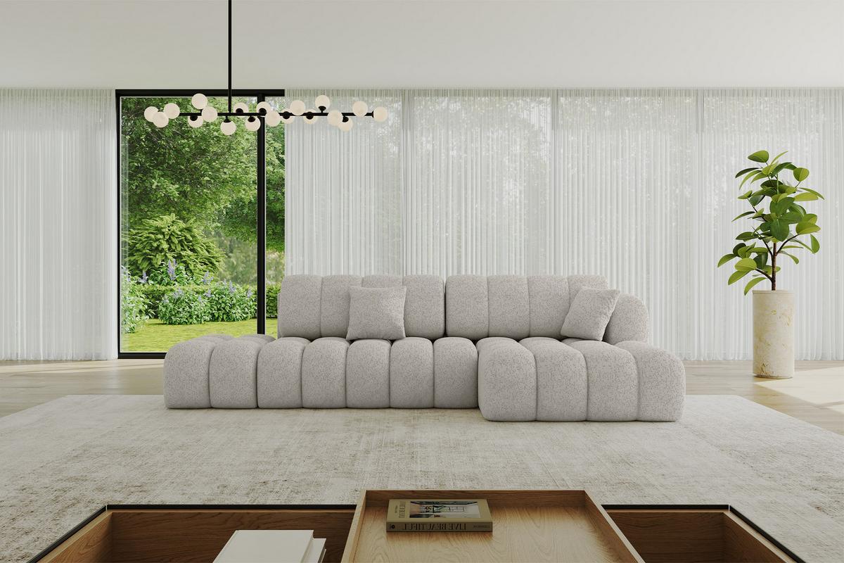 ECKSOFA mit Schlaffunktion Ottomane RECHTS OLEA-L2 321x164x75 Hellgrau Tissu - Silberfarben/Schwarz, Holzwerkstoff/Kunststoff (164/321cm) - ALTDECOR