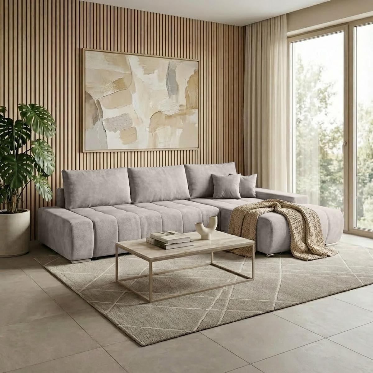 ECKSOFA Draco L beige rechts - Chromfarben/Beige, Textil/Metall (267/186cm) - Beautysofa