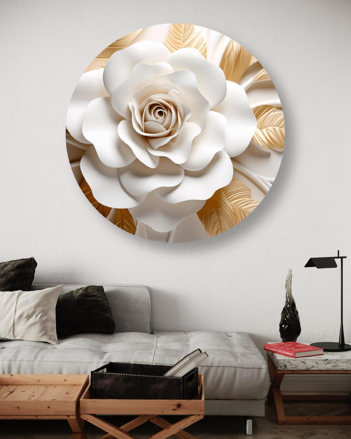 RUNDES BILD Weiß 60/60 cm - Beige/Weiß, Textil (60/60cm) - KUNSTLOFT