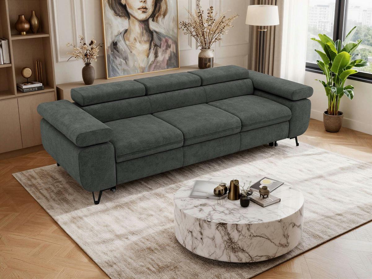 3-SITZER SOFA PETER mit Schlaffunktion - Dunkelgrau Stukture - Dunkelgrau/Anthrazit, Textil/Metall (262/76/99cm) - MKS