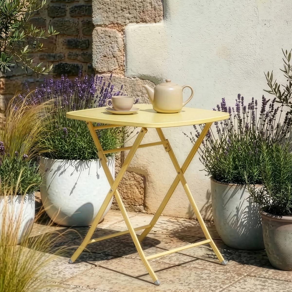 GARTENKLAPPTISCH Sande - Gelb, Metall (70/70/71cm) - [en.casa]