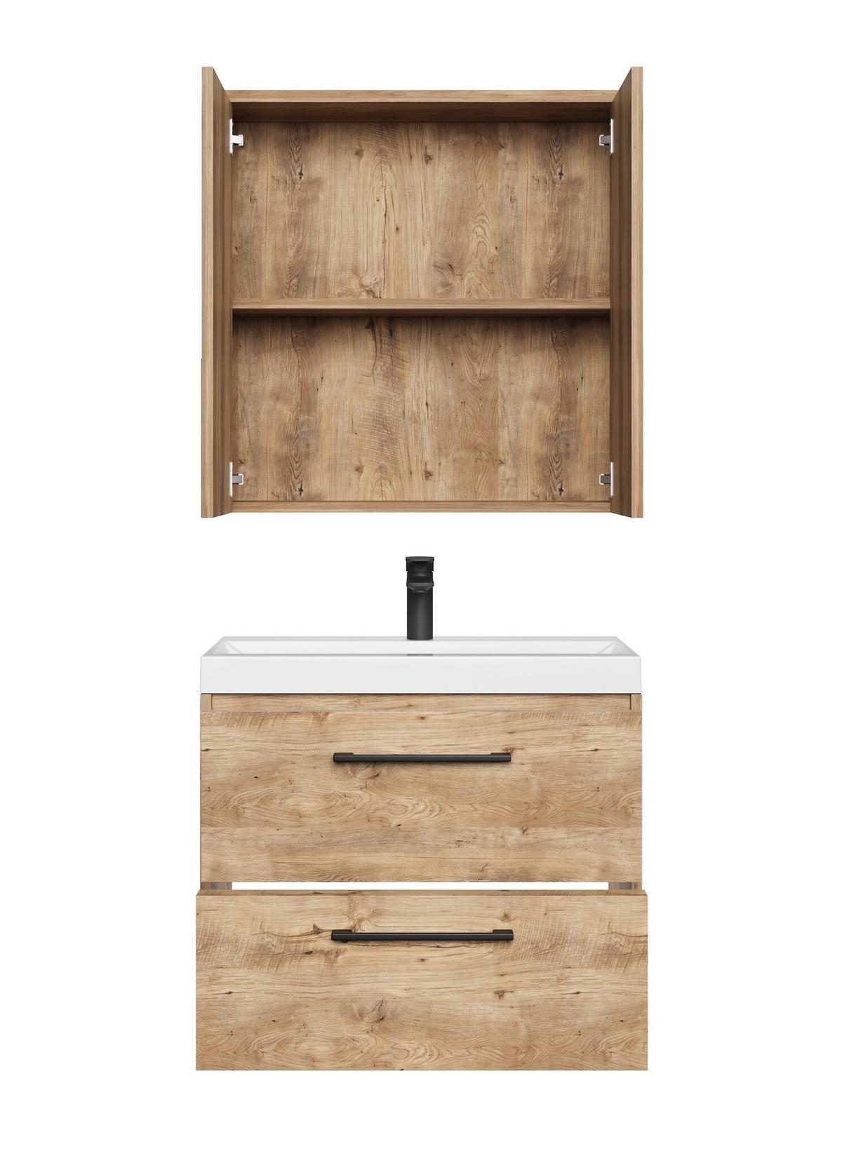 BADMÖBEL-SET Florence 3 Teile Kastanien Eiche - 60 x 35 x 51 cm - Kastanienfarben/Eichefarben, Holz (60/53/35cm) - Badplaats