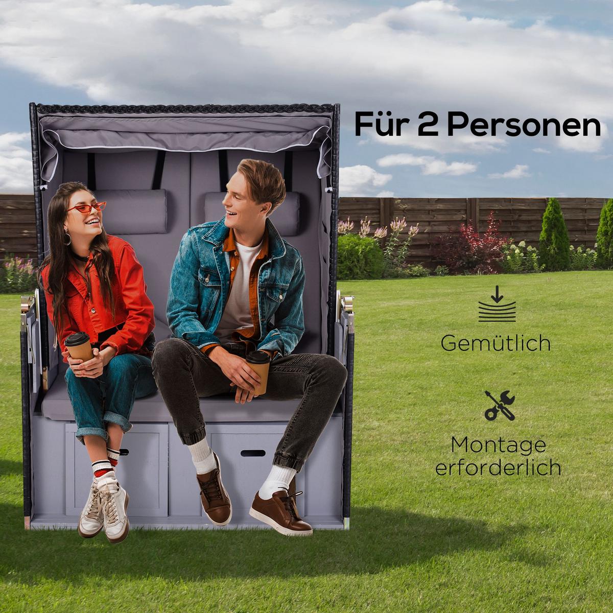 GARTENLIEGE PE Rattan Grau 118 x 79 x 50 cm - Grau, Kunststoff (79/150/118cm) - Outsunny