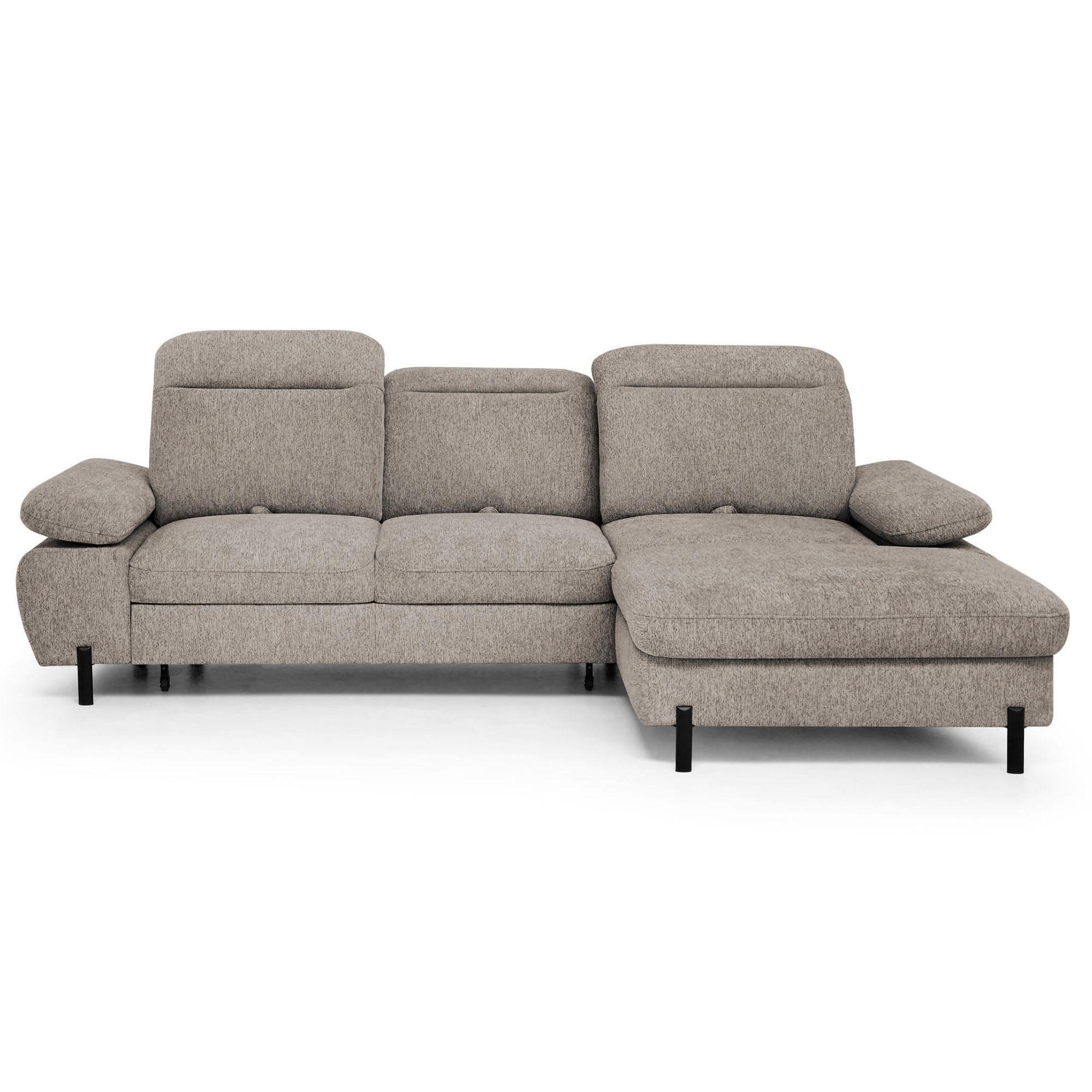 ECKSCHLAFSOFA Sora Mini mit verstellbaren Kopfstützen und Schlaffunktion, Chenille-Stoff, Hellbraun, Rechts - Hellbraun/Schwarz, Textil (190/285cm) - Beautysofa