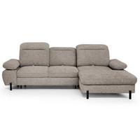 ECKSCHLAFSOFA Sora Mini mit verstellbaren Kopfstützen und Schlaffunktion, Chenille-Stoff, Hellbraun, Rechts - Hellbraun/Schwarz, Textil (190/285cm) - Beautysofa