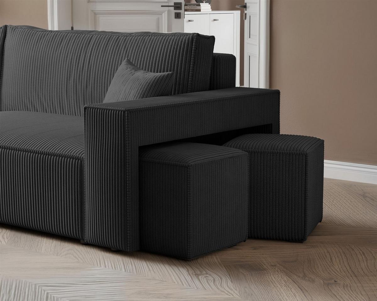 ECKSOFA Adara Inkl. Hocker - Schwarz, Holzwerkstoff/Textil (262/145cm) - Fun Möbel