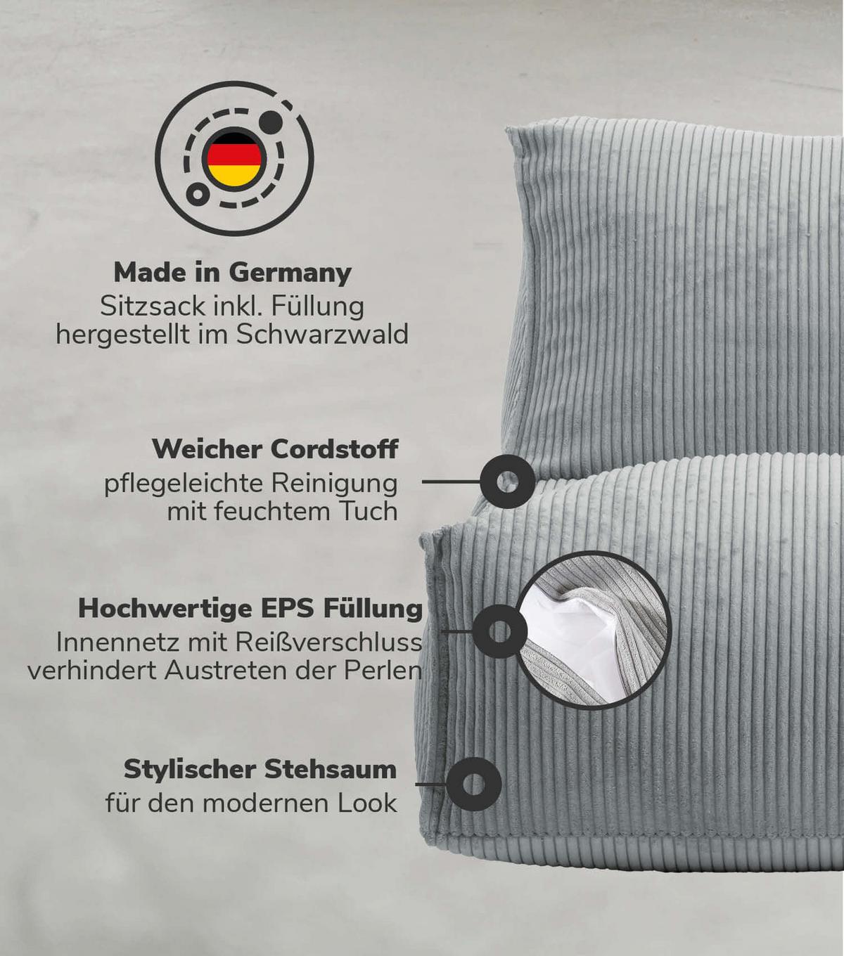 SITZSACK Cord Der Gelassene - Grau, Textil (60/65/95cm) - Mokebo