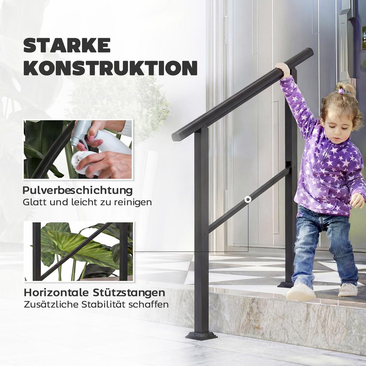 TREPPENGELÄNDER Winkelverstellbar aus Metall Schwarz - Schwarz, Metall (95/5/102cm) - Outsunny