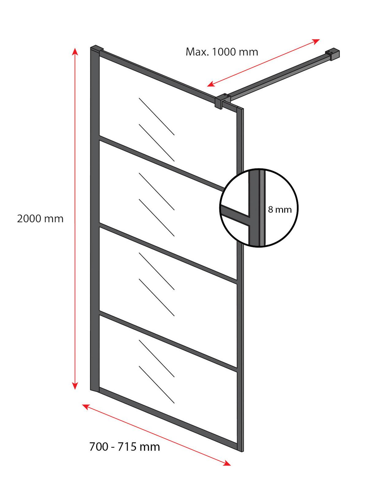 DUSCHWAND Essos - 70 x 200 cm - Schwarz - Walk-In Duschabtrennung aus Rauchglas - Anthrazit/Schwarz, Glas (70/200cm) - Badplaats