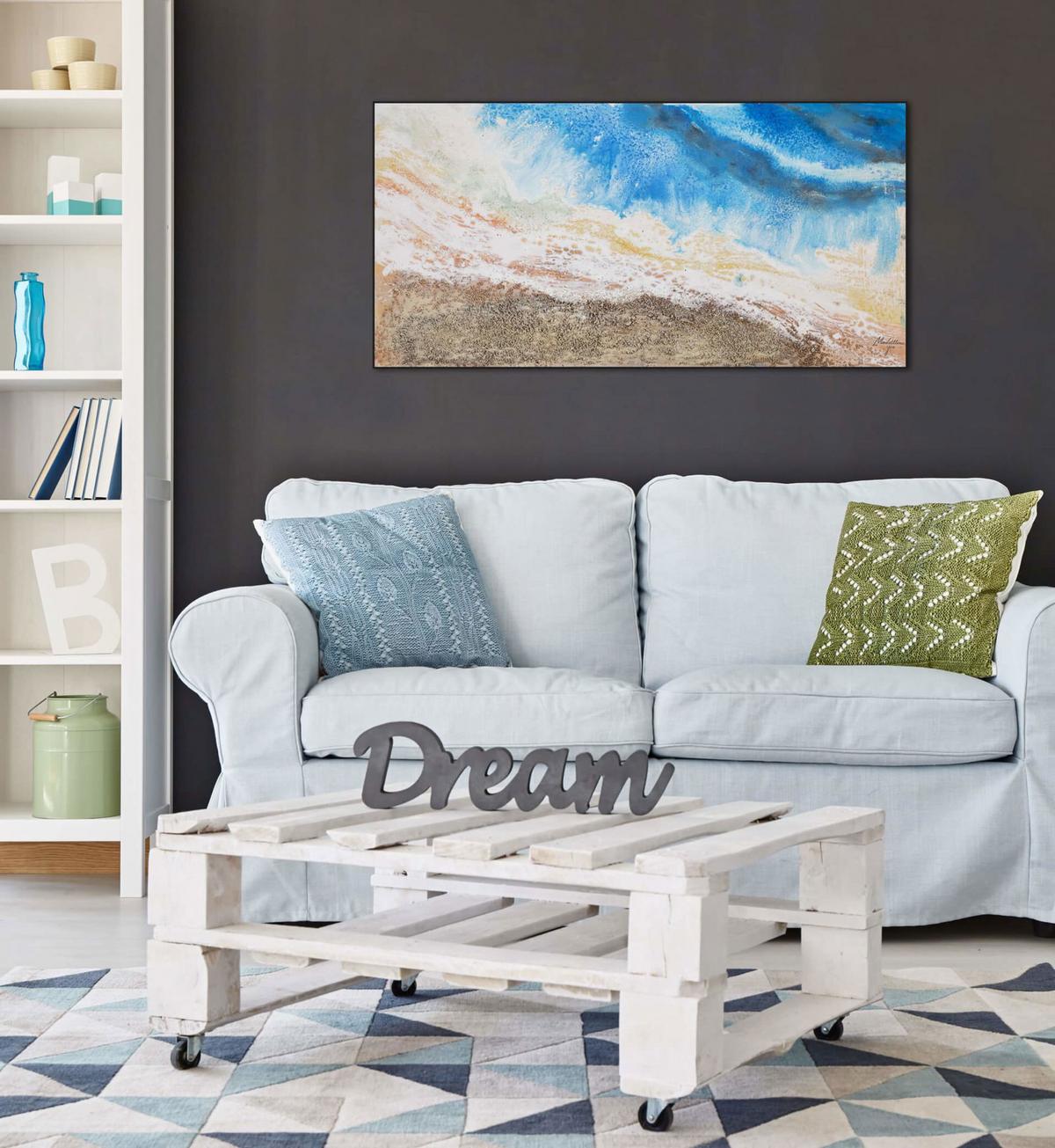 ACRYLBILD HANDGEMALT 120/60 cm - Blau/Braun, Holz/Textil (120/60cm) - KUNSTLOFT