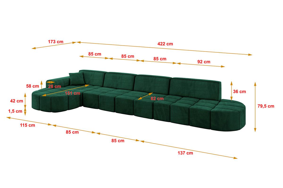 ECKSOFA Ottomane Links LIVO-L3 - 422x173x79,5 cm Dunkelgrün - Grün, Holzwerkstoff/Textil (422/173cm) - ALTDECOR