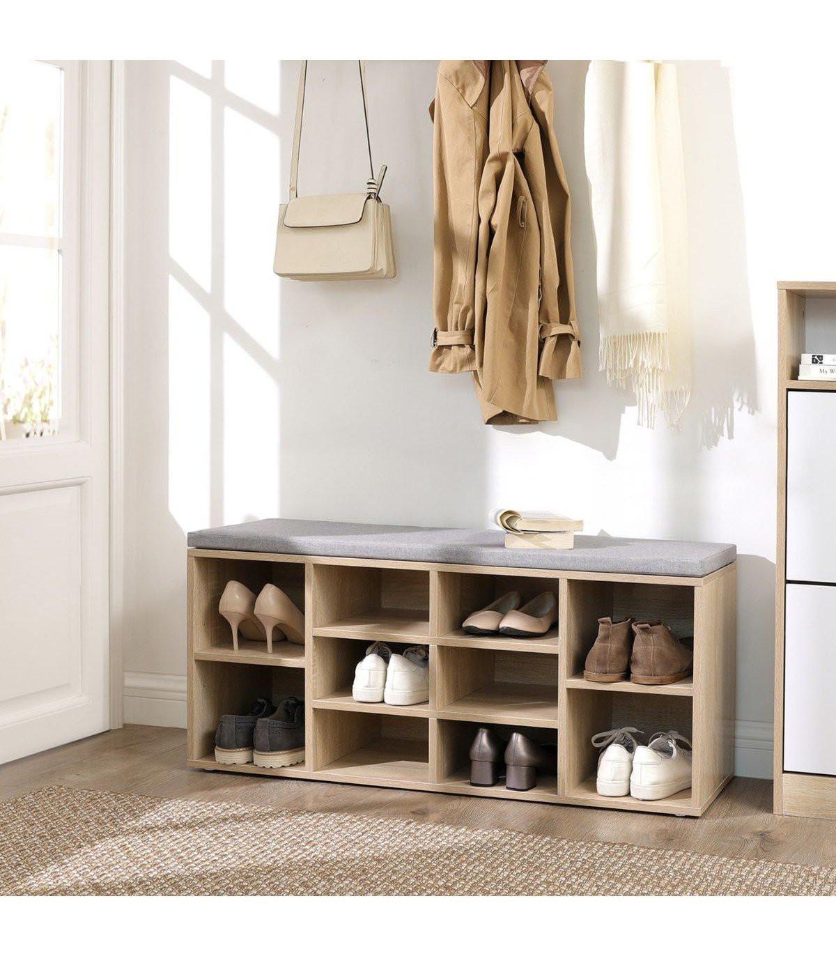 SCHUHBANK mit 10 Nischen Holzdekor - L104 cm - Grau, Holzwerkstoff (117.5/48/30cm) - Calicosy
