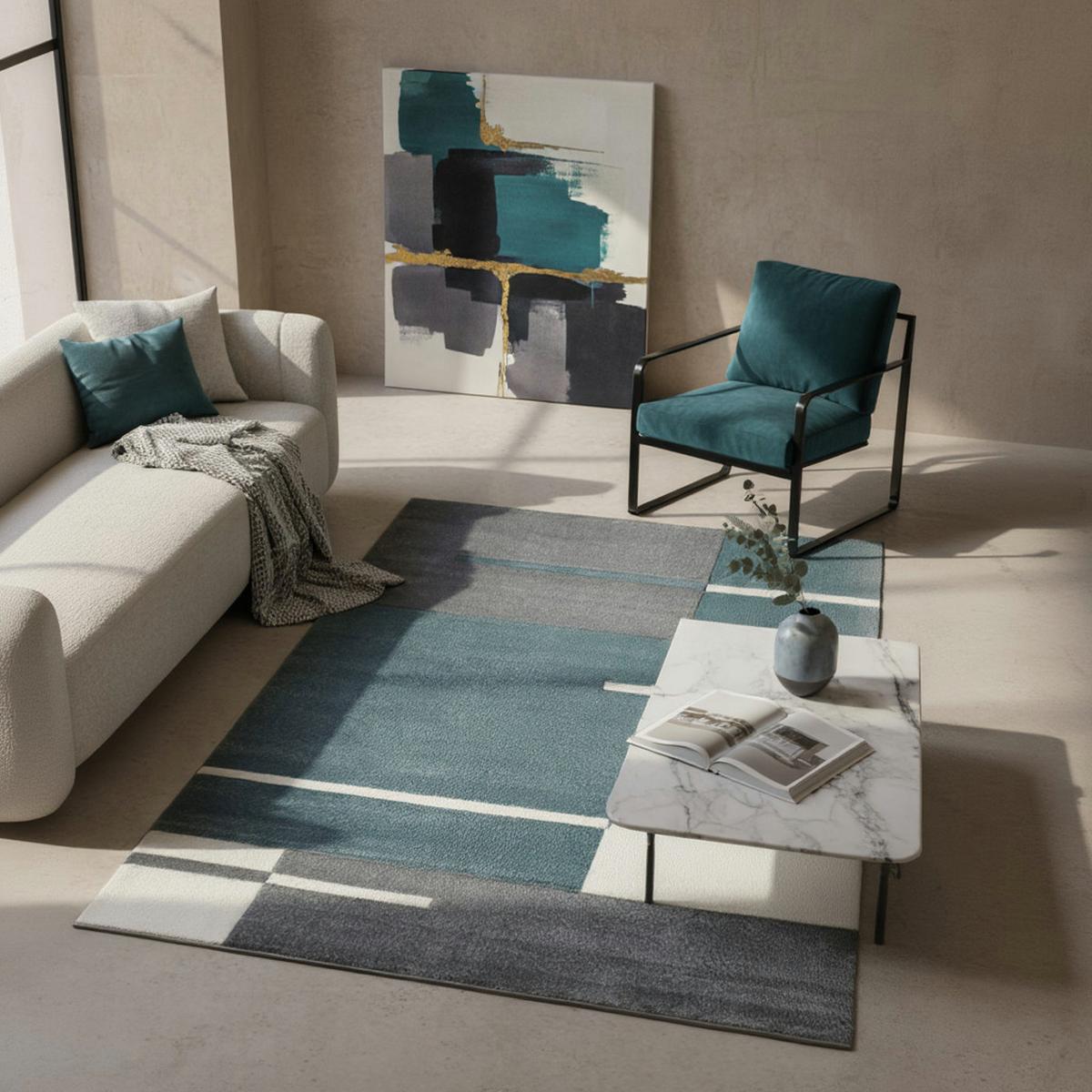KURZFLORTEPPICH LATEMAR, kariert, Blau, 200 x 290 cm - Blau, Textil (290/200cm) - KADIMA DESIGN