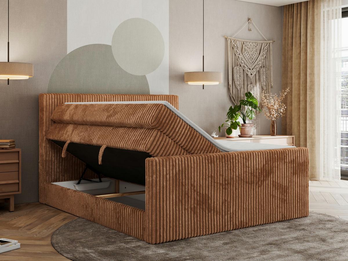 BOXSPRINGBETT TILIANO KING DUO 180/200 - Orange Cord - H4 - Orange, Textil (180/200cm) - MKS
