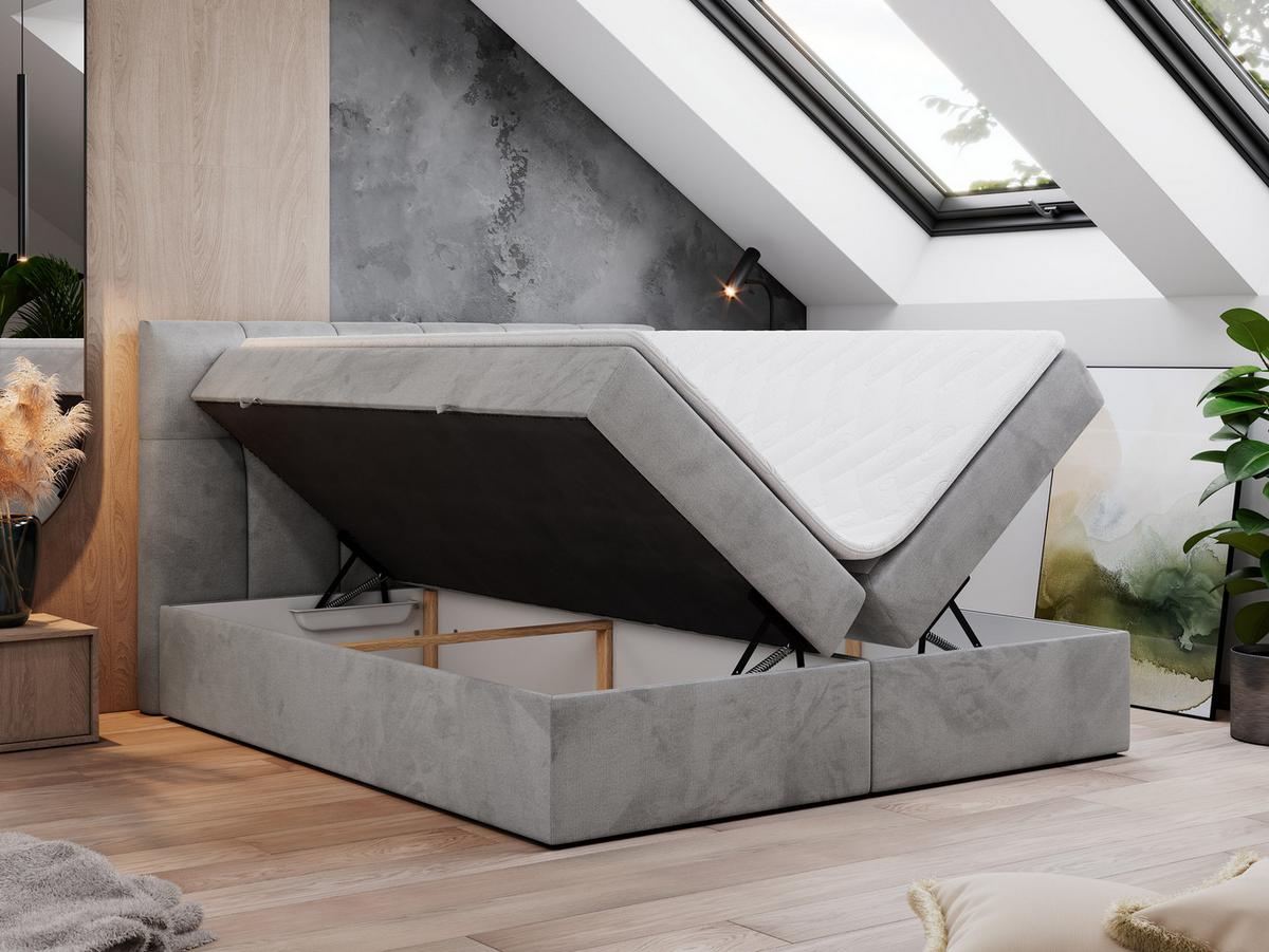 BOXBETT RICO 140/200 Hellgrau Velvet - H3 - Hellgrau, Holz/Textil (140/200cm) - MKS