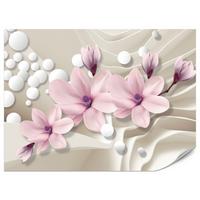 FOTOTAPETE für Wohnzimmer BLUMEN Magnolien ROSA Welliges Raumhintergrund 100x70 - Beige/Rosa, Papier (100/70cm) - Muralo