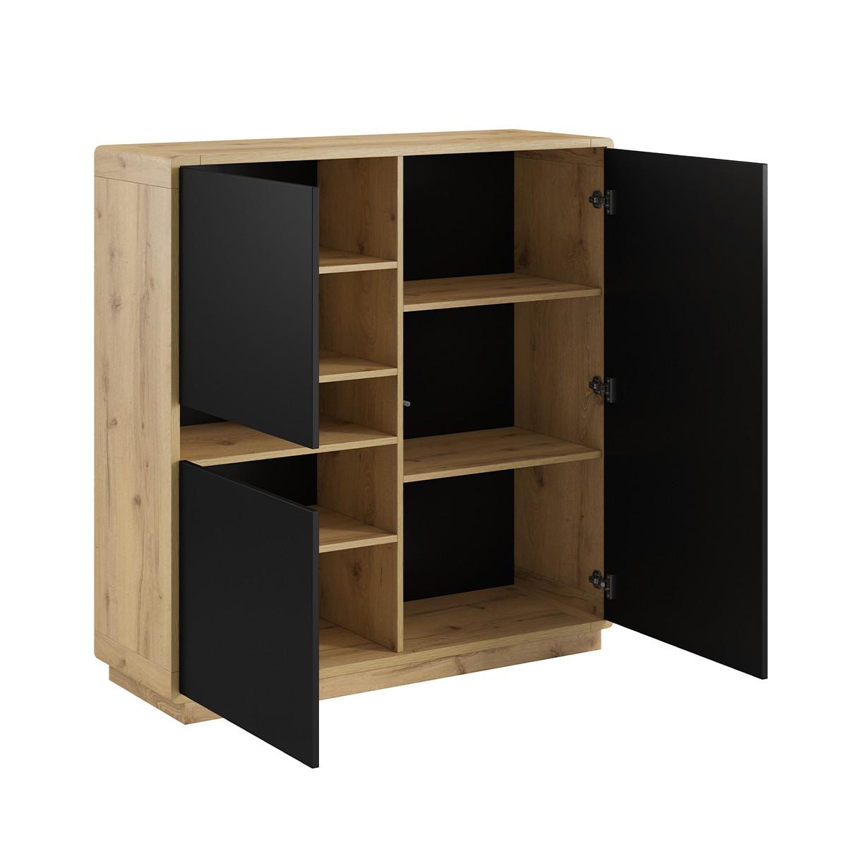 SIDEBOARD Raven Mattschwarz und Holz - Schwarz, Holzwerkstoff (121/126/40cm) - Petits-meubles