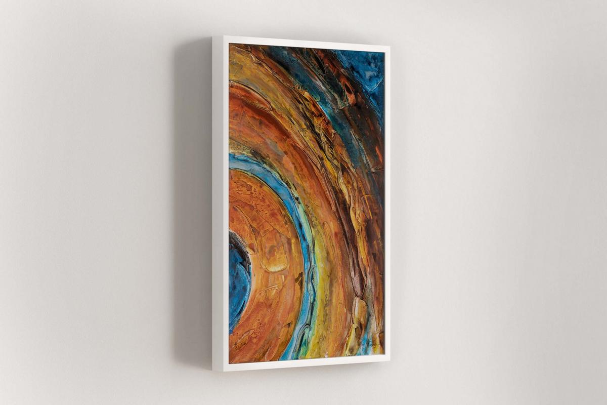 ACRYLBILD HANDGEMALT 60/90 cm - Blau/Kupferfarben, Holz/Textil (60/90cm) - KUNSTLOFT