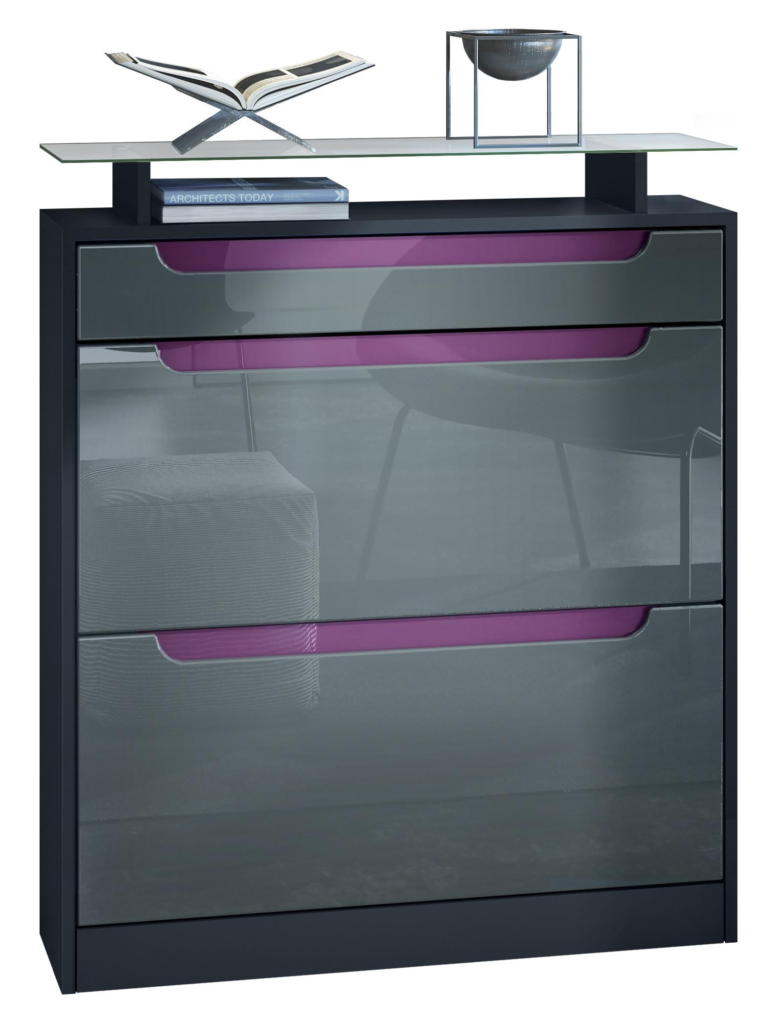 SCHUHSCHRANK Fiesta Grau Hochglanz / Brombeer Hochglanz - Grau, Holzwerkstoff (89/104/23cm) - Vladon