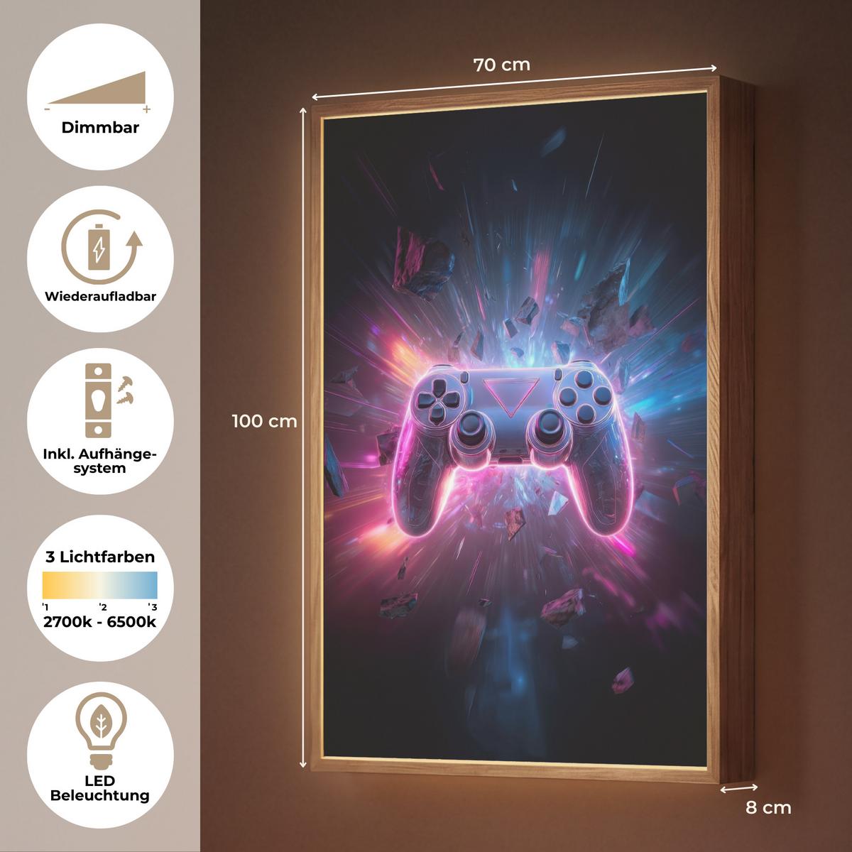 WANDLEUCHTE MIT AKKU Controller - Neon - Explosion - Abstrakt 70x100 cm - Violett, Holzwerkstoff (70/100/8cm) - OnlyWow