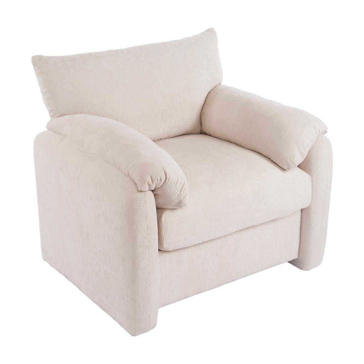 SESSEL Chenille Beige 96 cm Lounge Sessel mit Armlehnen und breiter Sitzfläche für Wohnzimmer - Beige, Textil (96/84/82cm) - Urban Meuble