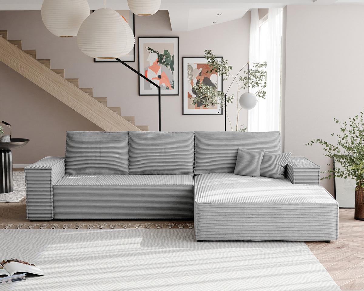 ECKSOFA NOVA Rechts mit Schlaffunktion und Bettkasten Hellgrau - Hellgrau, Kunststoff/Textil (294/185cm) - Idohome
