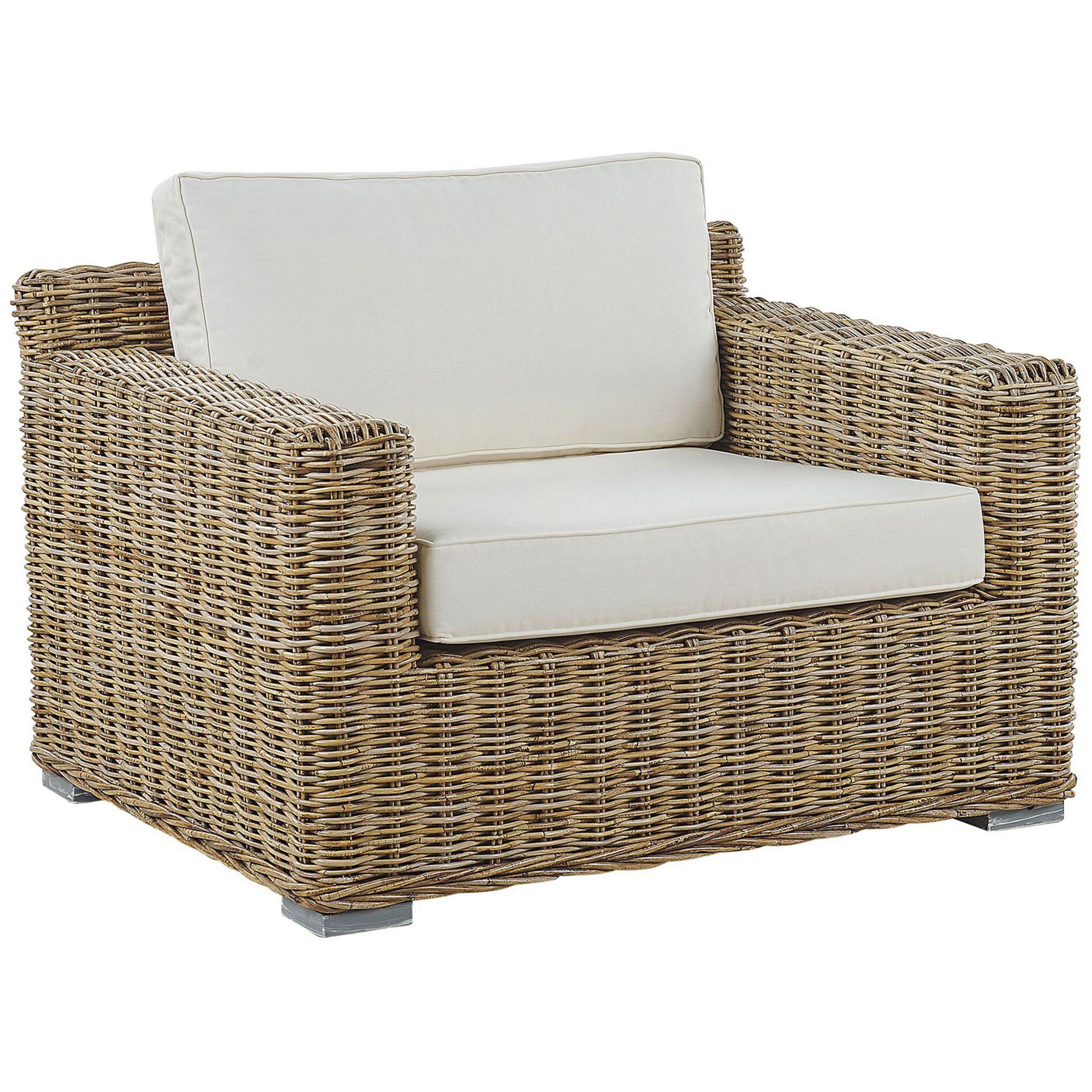 GARTENSESSEL Rattan natürlich Auflagen cremeweiß Ardea - Creme/Naturfarben, Naturmaterialien (112/70/90cm) - Beliani