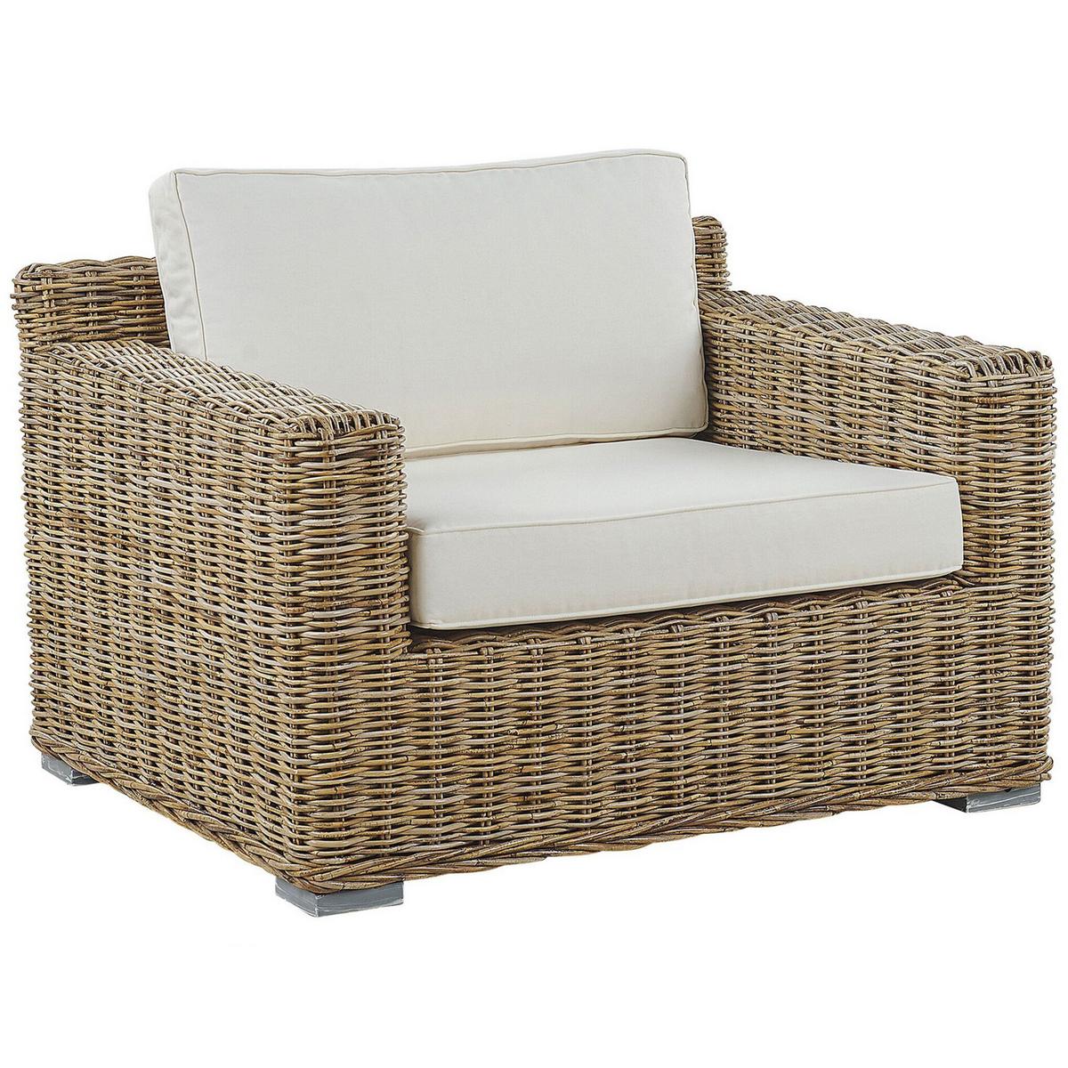 GARTENSESSEL 2er-Set Rattan natürlich Auflagen cremeweiß Ardea - Multicolor/Creme, Naturmaterialien (112/70/90cm) - Beliani