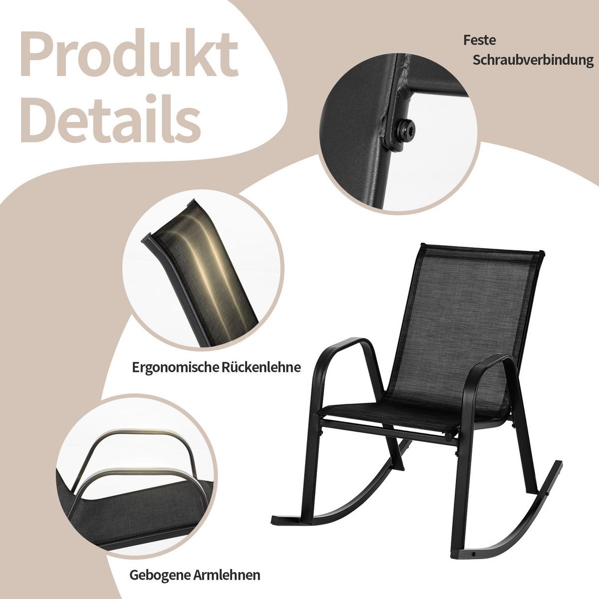 SCHAUKELSTUHL Schwarz(2er-Set) - Schwarz, Metall (91/86/62cm) - COSTWAY