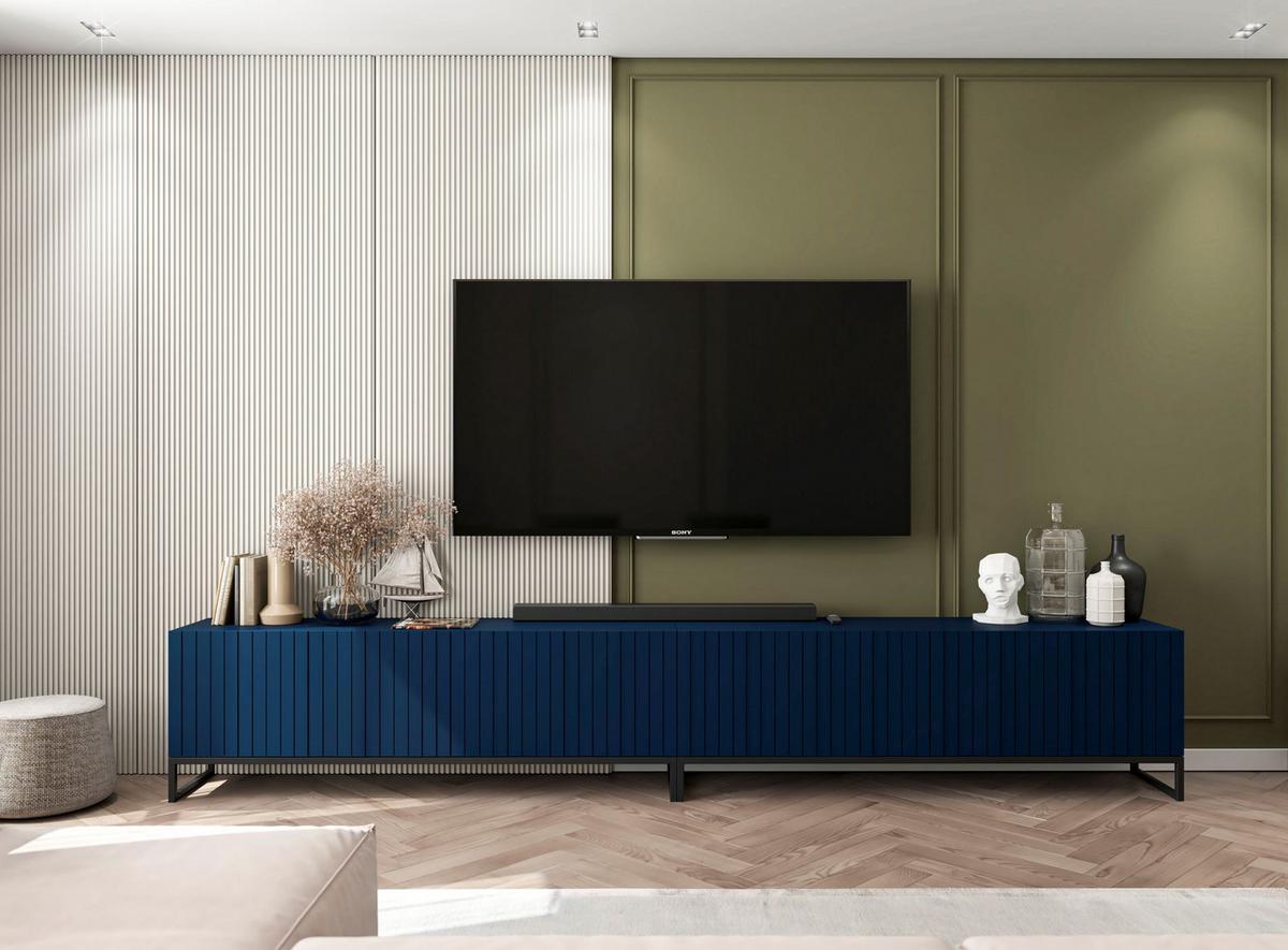 TV-LOWBOARD 2er-Set Elpis Marineblau matt mit schwarzem Metallrahmen 150 cm - Blau/Schwarz, Holzwerkstoff/Metall (300/51.5/36.5cm) - Meble Lindner