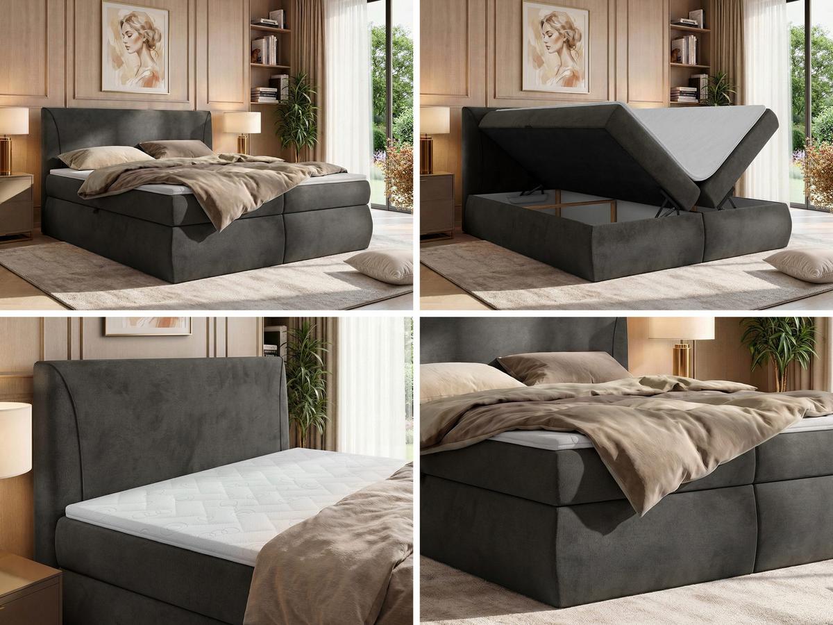 BOXBETT TARENZA 180/200 - Beige Velvet - Topper T25 - H3 - Dunkelgrau/Schwarz, Kunststoff/Textil (160/200cm) - MKS