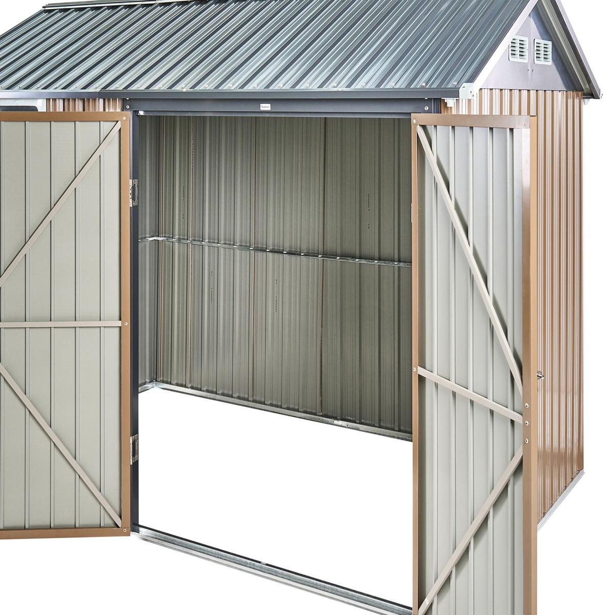 GERÄTEHAUS 313 cm 220 cm Braun Nocciano - Dunkelgrau/Braun, Metall (313/218/220cm) - Beliani