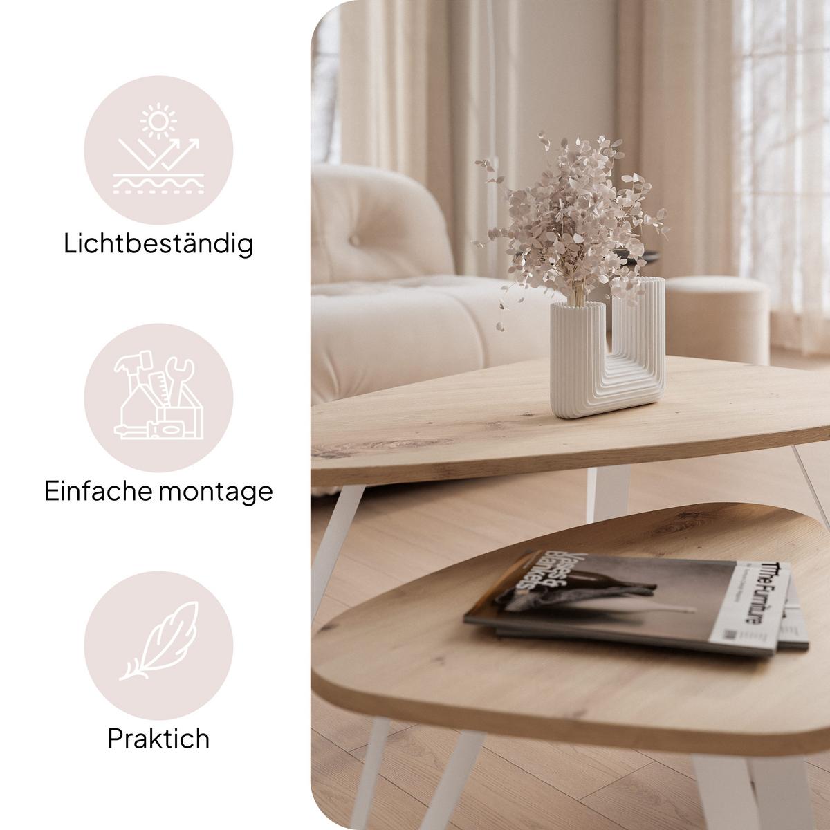 SATZTISCH NOA Stahlgestell, Freiform, Weiß / Artisan-Eiche - Eiche Artisan/Weiß, Holzwerkstoff/Metall (94/60/42cm) - Idohome