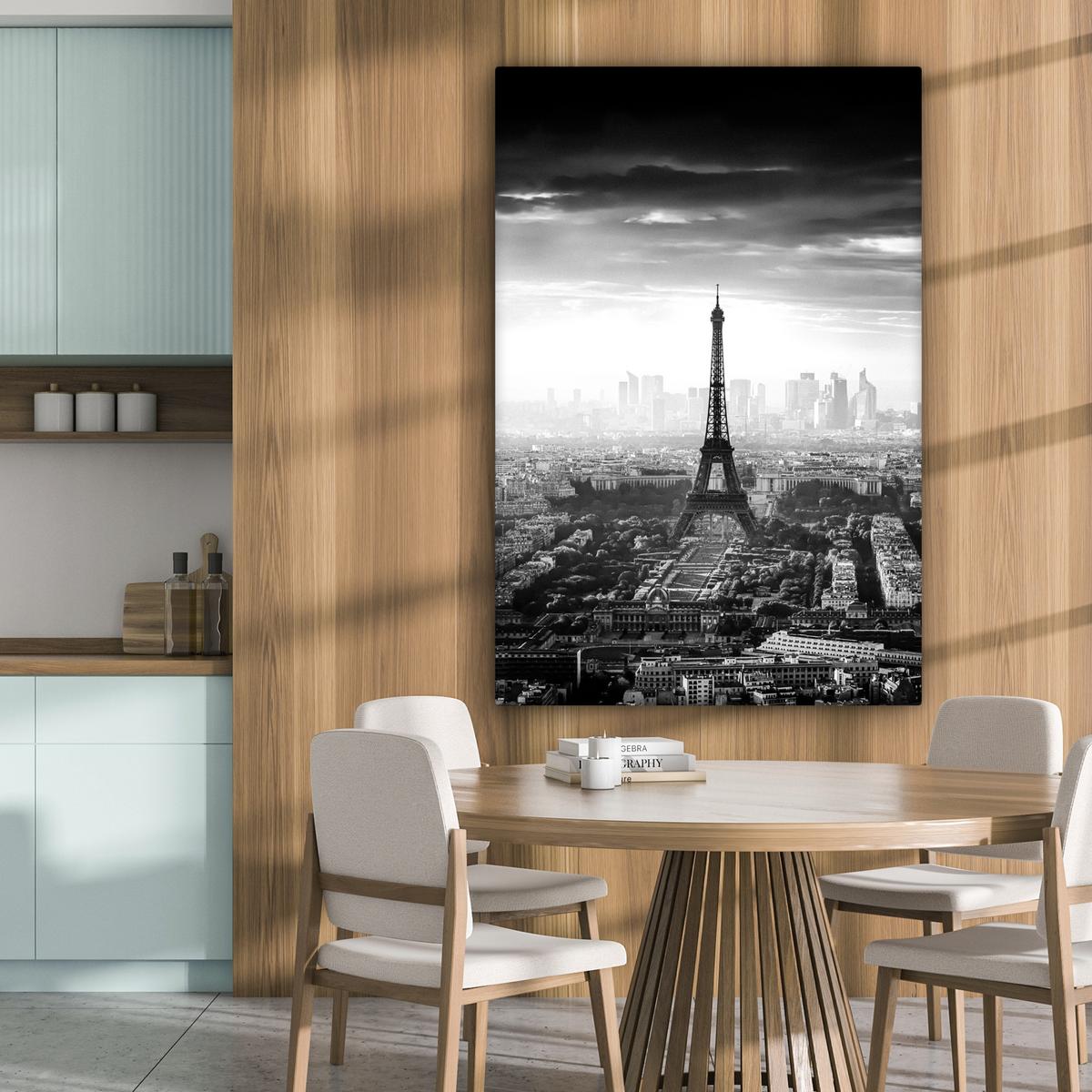 LEINWANDBILD Paris - Skyline - Eiffelturm - Stadt - Wolken Deko XXL 80x120 cm - Dunkelgrau, Textil (80/120cm) - MuchoWow