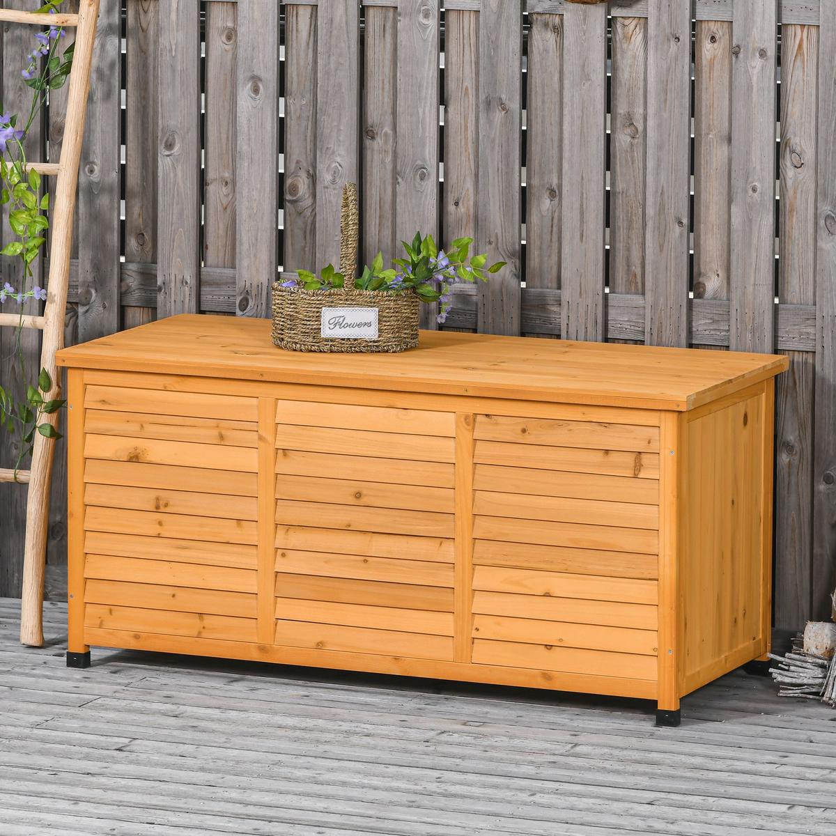 GARTENBOX, Kissenbox, Aufbewahrungsbox, wetterbeständig, Massivholz, Gelb - Gelb, Holz (56/60/127cm) - Outsunny