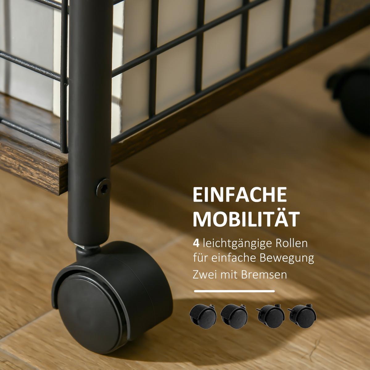 KÜCHENWAGEN, Spanplatte, Stahl, Rustikal-Braun - Braun, Kunststoff (30/62/40cm) - HOMCOM