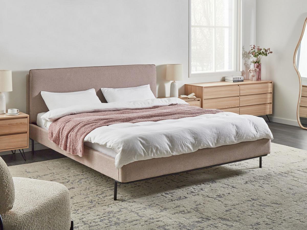 BETT mit Lattenrost 180/200 cm Stoff Taupe Corio - Taupe, Textil (180/200cm) - Beliani