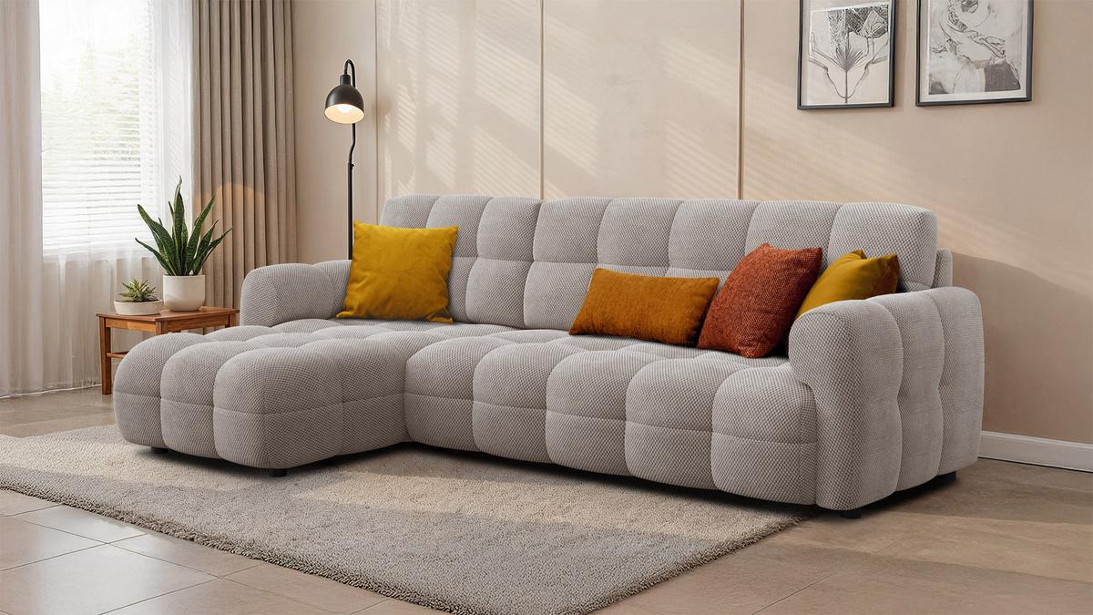 ECKSOFA MELLOW 4-Sitzer, beige - Beige/Schwarz, Holz/Textil (262/156cm) - Wozimo