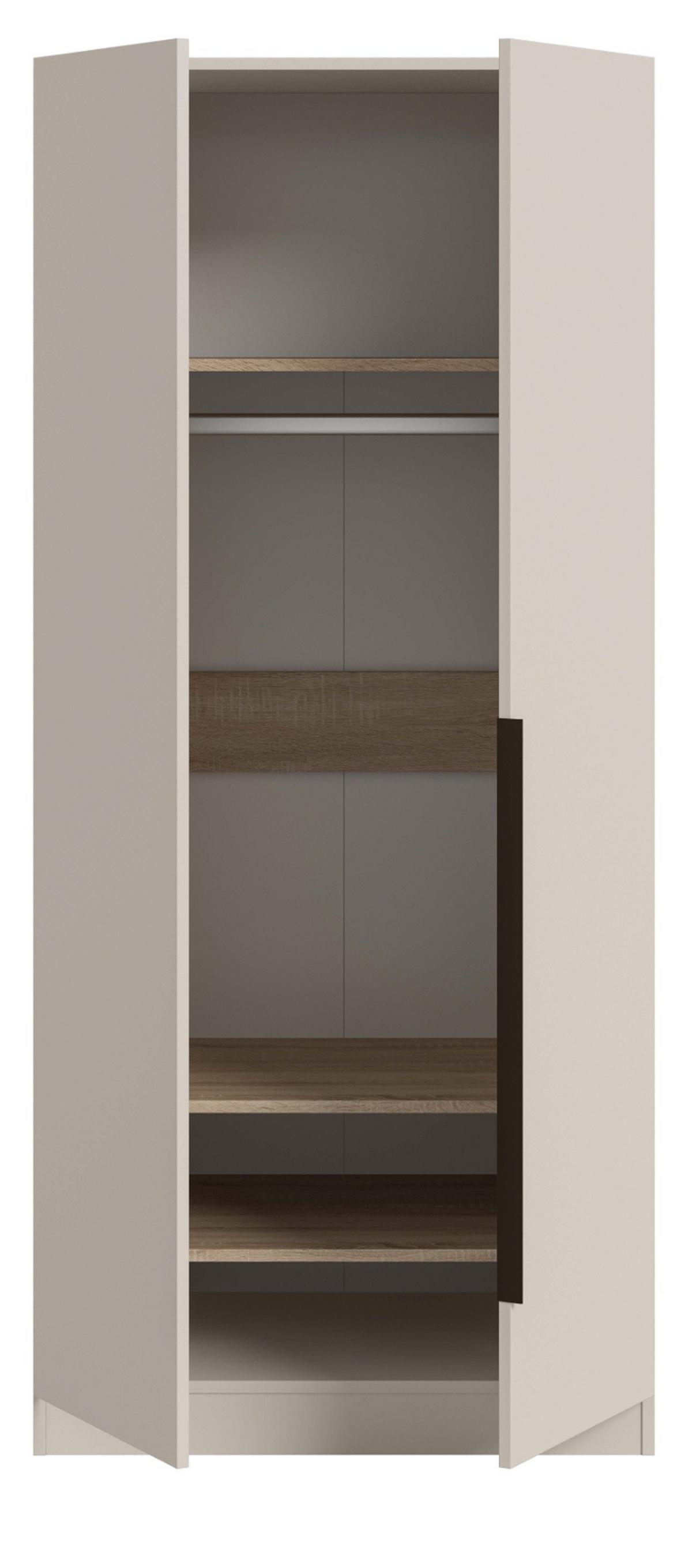 KLEIDERSCHRANK kaschmir 80 x 181 cm, Drehtürenschrank 2-türig mit Einlegeböden - Kaschmir/Schwarz, Holzwerkstoff/Kunststoff (80/181/52cm) - Inn.Furn