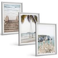 BILDER SET 3er Set - 40x60 cm Silberner Rahmen - Strandtreppe aus Holz, Schaukel - Silberfarben, Kunststoff (40/60cm) - TULUP