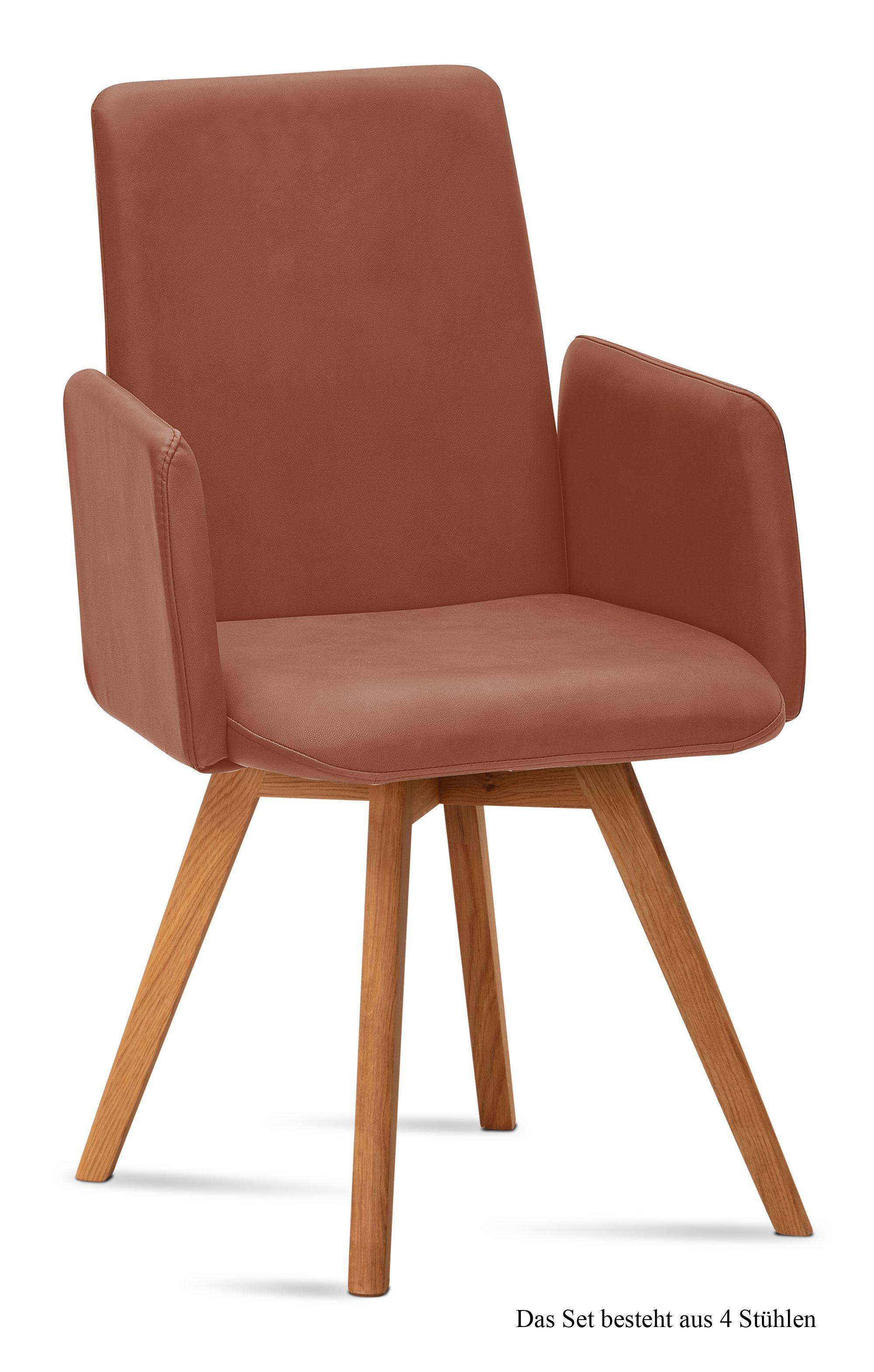 ARMLEHNSTUHL (4er-Set) Dilys 52x92x60 Eiche geölt/Cognac - Cognac/Eichefarben, Kunststoff (60/92/52cm) - 58aufmkessel