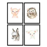 POSTER Set mit 4 Schwein Ziege Igel Esel A4 Rahmenlos - Klar, Papier (29.7/3cm) - Nacnic