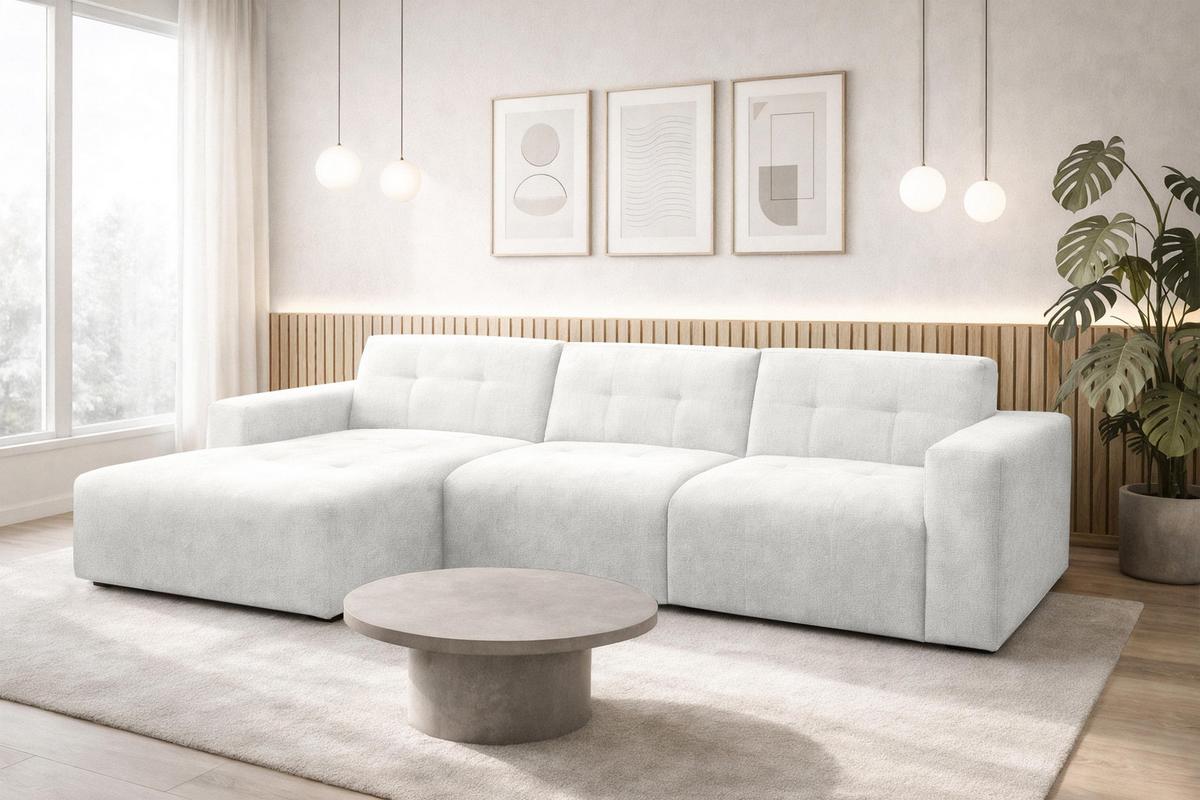 ECKSOFA L Form Corlu Weiß 310/165/78 cm – stilvolle kleine Eckcouch Links - Schwarz/Weiß, Kunststoff/Textil (310/165cm) - AX Living