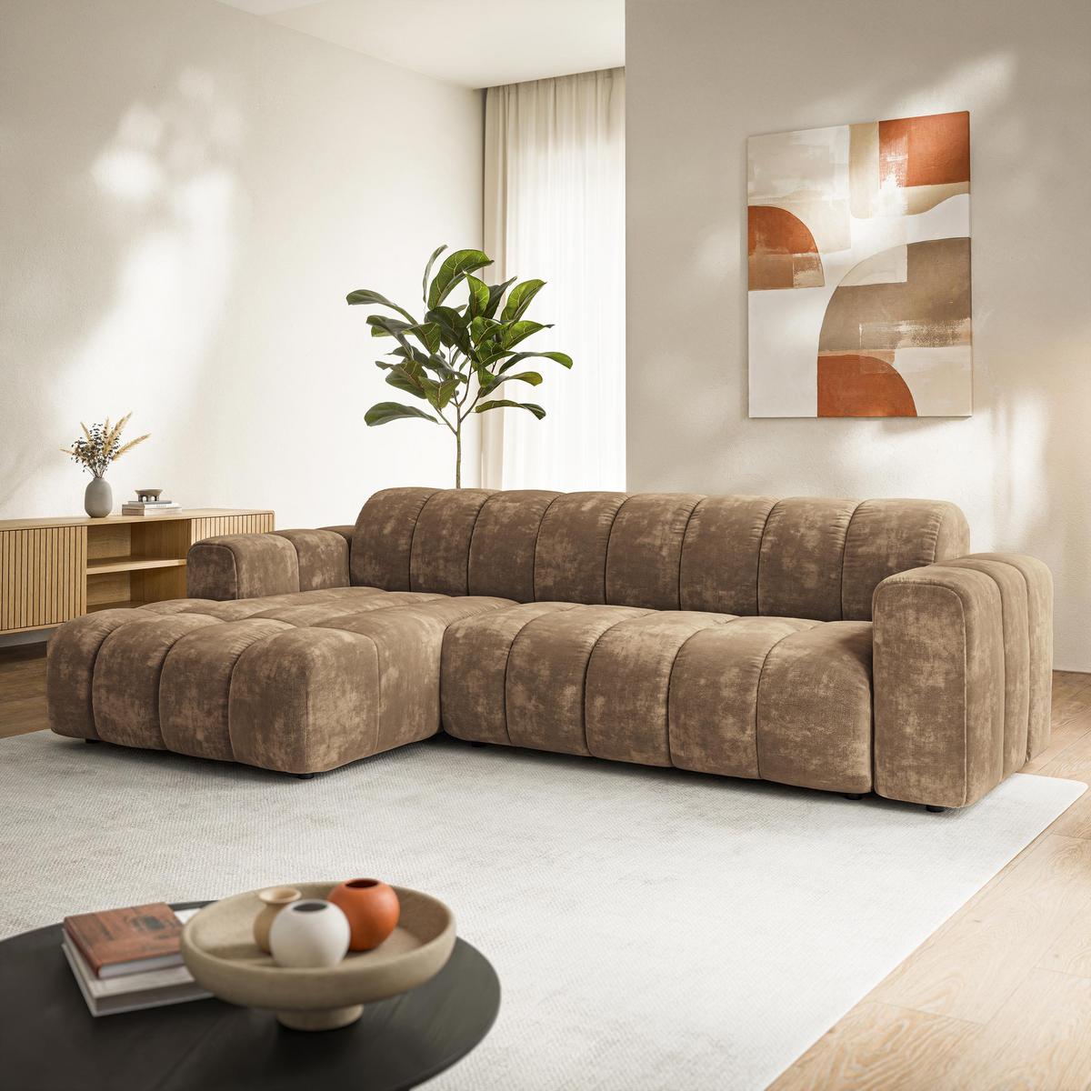 ECKSOFA SETIA LM L-S Beige Chenille - Beige, Holzwerkstoff (304/165cm) - MASSENO