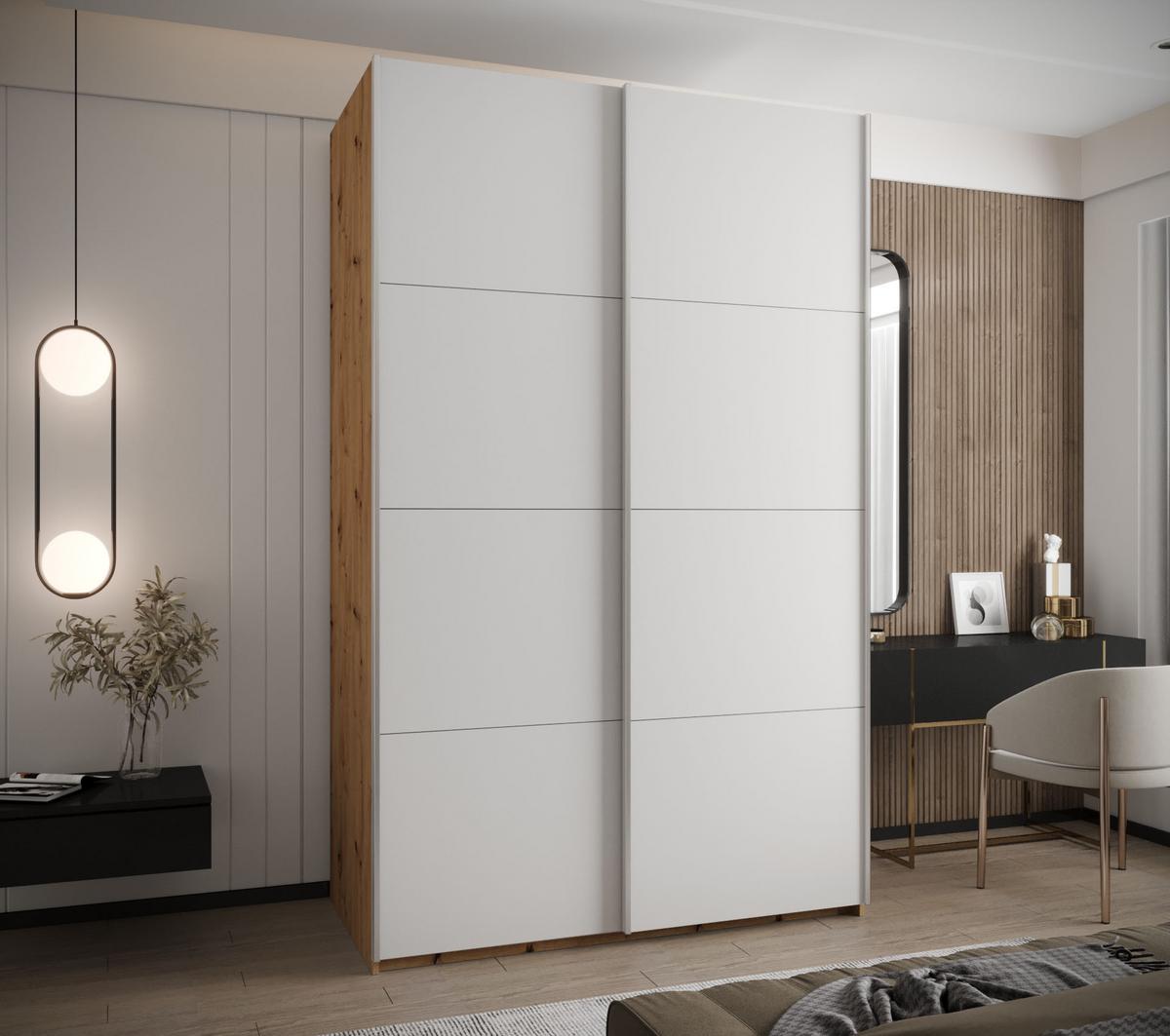 SCHWEBETÜRENSCHRANK 245,5/150/64 2-türig - Silberfarben/Weiß, Holz/Metall (150/245/64cm) - Abiks Möbel